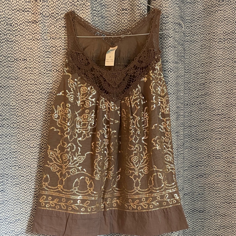 Brown Sleeveless Dress with Crochet Detail
